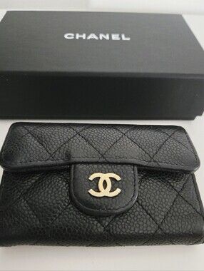 Authentic CHANEL Matelasse Quilted Classic Flap Key Card Holder Wallet Set
